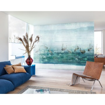 Kékeszöld fali poszter madarakkal DGIUM101 (381X300 cm)