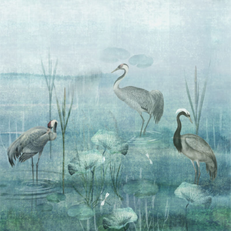 Kékeszöld fali poszter madarakkal DGIUM101 (381X300 cm)