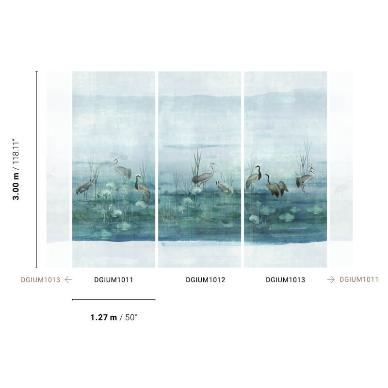 Kékeszöld fali poszter madarakkal DGIUM101 (381X300 cm)