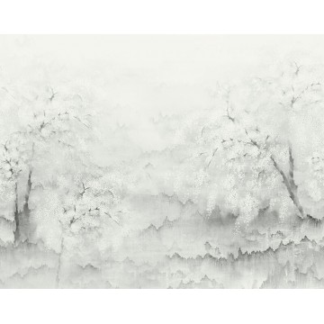 Fák virágokkal világosszürke fali poszter DG2ISA101 (381X300 cm)