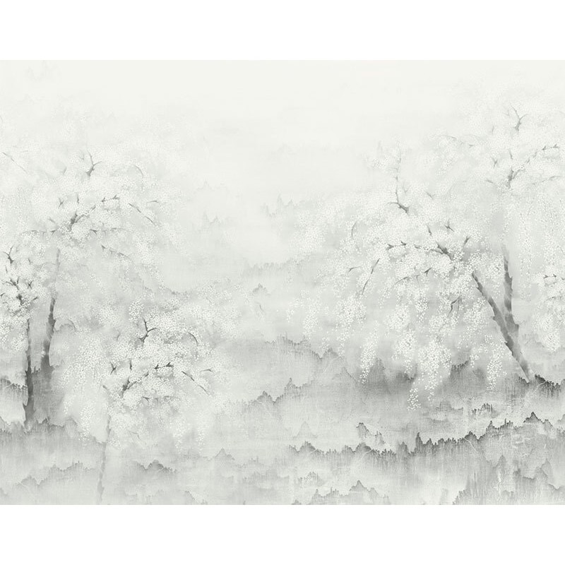 Fák virágokkal világosszürke fali poszter DG2ISA101 (381X300 cm)