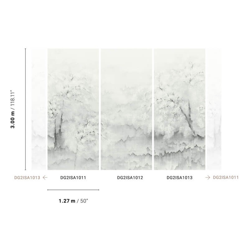 Fák virágokkal világosszürke fali poszter DG2ISA101 (381X300 cm)