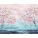 Fák virágokkal türkiz rózsaszín fali poszter DG2ISA102 (381X300 cm)