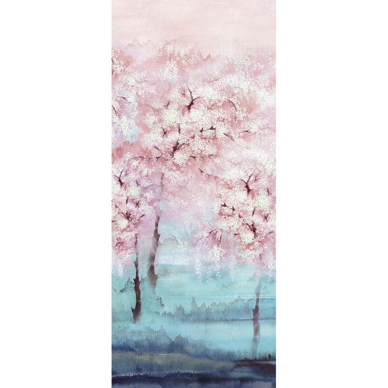 Fák virágokkal türkiz rózsaszín fali poszter DG2ISA102 (381X300 cm)