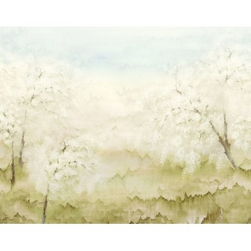 Fák virágokkal sárgászöld krém fali poszter DG2ISA103 (381X300 cm)