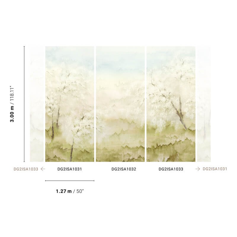 Fák virágokkal sárgászöld krém fali poszter DG2ISA103 (381X300 cm)