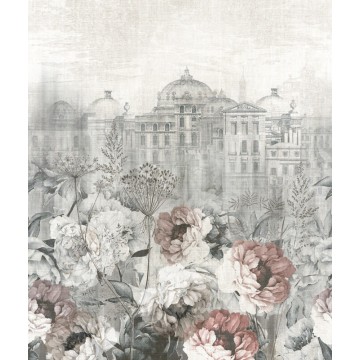 Klasszikus fali poszter virágokkal épülettel szürke DGKEN301 (254X300 cm)