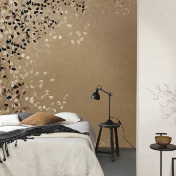 Elegáns fali poszter levél mintával barna DG3CLI102 (381X300cm)