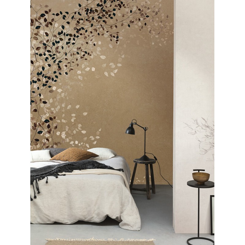 Elegáns fali poszter levél mintával barna DG3CLI102 (381X300cm)