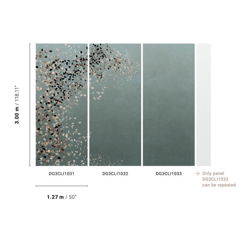 Elegáns fali poszter levél mintával kékeszöld DG3CLI103 (381X300cm)