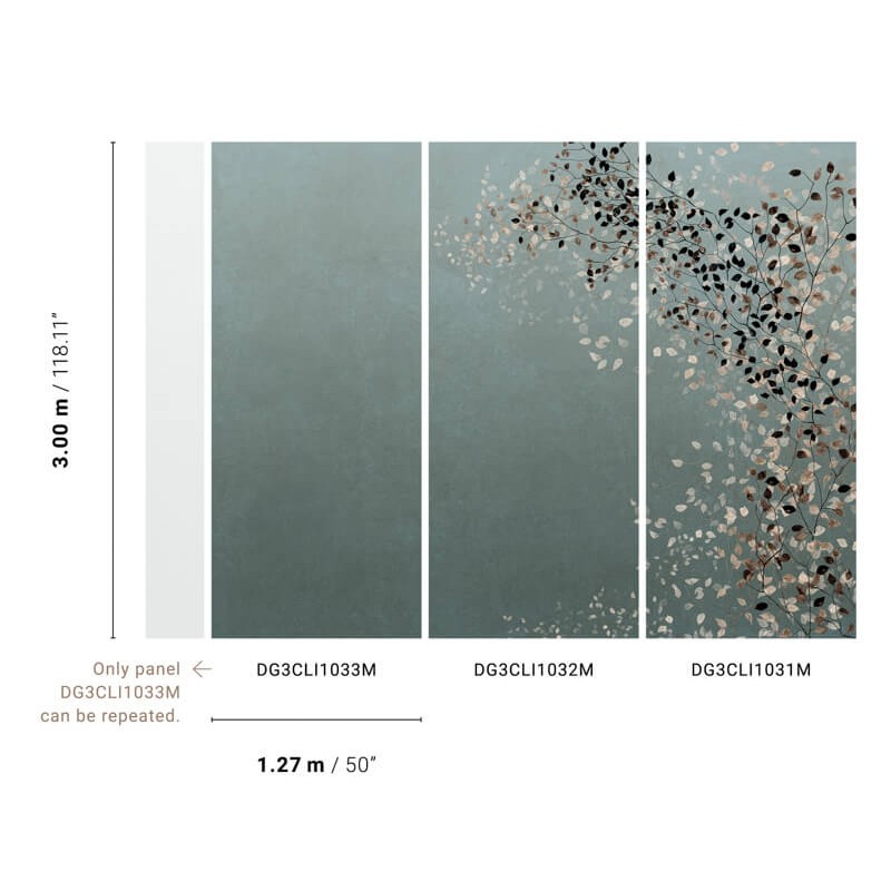 Elegáns fali poszter levél mintával kékeszöld DG3CLI103 (381X300cm)