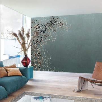 Elegáns fali poszter levél mintával kékeszöld DG3CLI103 (381X300cm)