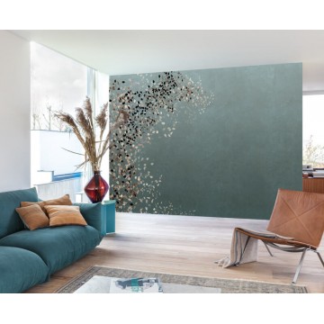 Elegáns fali poszter levél mintával kékeszöld DG3CLI103 (381X300cm)