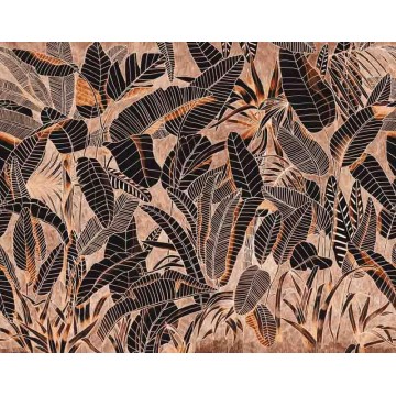 Fali poszter barna rajzolt levelekkel DG3GRA102 (381X300cm)