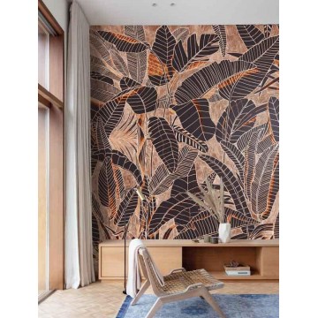 Fali poszter barna rajzolt levelekkel DG3GRA102 (381X300cm)