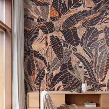 Fali poszter barna rajzolt levelekkel DG3GRA102 (381X300cm)