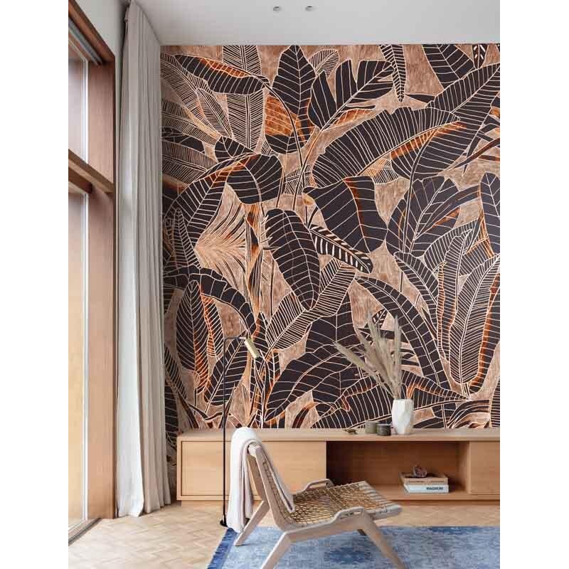 Fali poszter barna rajzolt levelekkel DG3GRA102 (381X300cm)