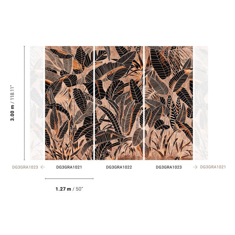 Fali poszter barna rajzolt levelekkel DG3GRA102 (381X300cm)