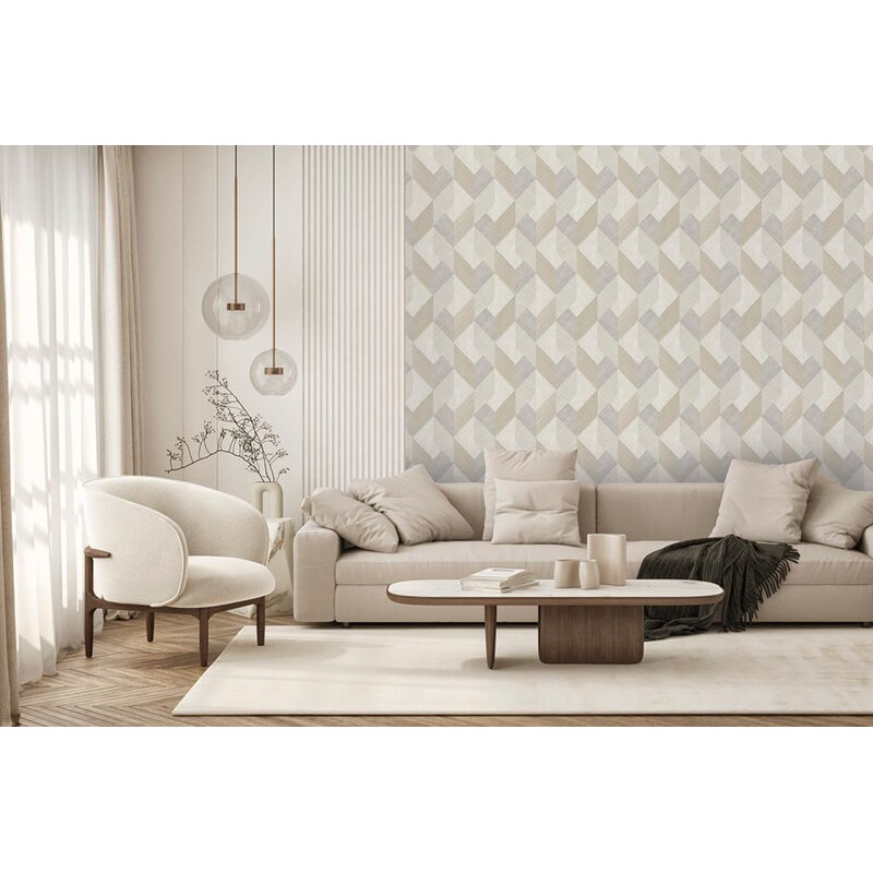 Geometriai mintás design tapéta textil hatású mintával világosszürke-bézs AN02140 (Andalusia)